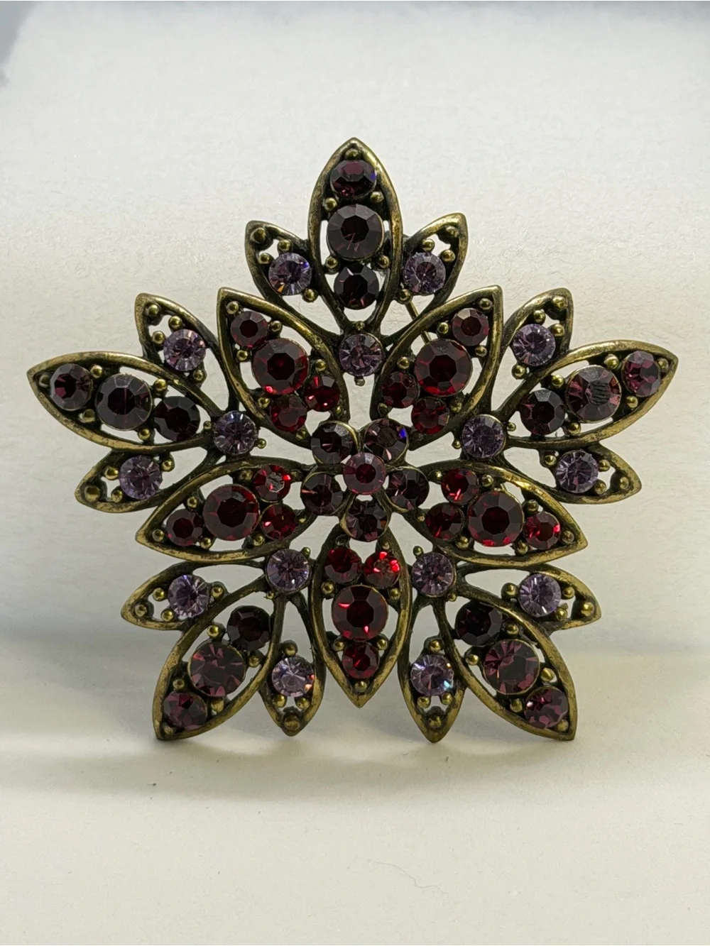 Vintage-Style Purple and Garnet Flower Brooch